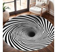 3d Fantasy Swirl Lines Round Rugs 180cm, Non Slip Area Rugs for Bedroom & Living Room - Soft Machine Washable Black And White Circle Carpet, Non Shedding Floor Mats for Home Room Decorative