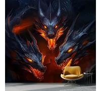 3D Fantasy Wind Fire Dragon Wall Mural Wallpaper Non-Woven for Living Room, Bedroom, Children's Room - Large Photo Wallpaper for Tv Background, Fire-Breathing Three-Headed Dragon 300 X 210 Cm