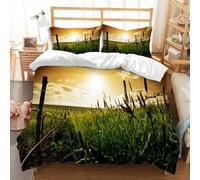 3D Farm Landscape Emperor Duvet Cover Set 290 x 235 Green Crops Bedding Soft Breathable Microfibre Quilt Cover with Zipper Closure and 2 Pillowcases A-5467