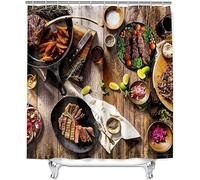 3D Fast Food Shower Curtain, Kitchen Bathroom Curtain Polyester Fabric Waterproof Shower Curtains, Shower Curtain Mould Proof with 8 Hooks, 120 x 180 cm 5061-FG