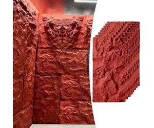 3D Faux Stone Wall PanelsPU Art Cladding for Interior & Exterior Thick Textured Accent Paneling for Living Room/Stairs 8pcs Red Decorative Wall Covering