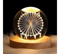 3D Ferris Wheel Crystal Ball Night Light Ball Projection Lamp Planet Model,3D Crystal Ball with Led Wooden Base Gift for Christmas Thanksgiving Birthday, Home Room Decor LED Night - USB Powered