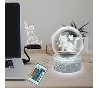 3D Figurine Lamp Crystal Glass Ball Night Light 16 Color Change Remote Control USB Base Charge Touch Cute Cat Kittens Animal Butterfly for Kid Girl Decoration Christmas Nursery Gift 3.15 inch/8 CM