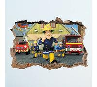 3D Fireman Sam Hole in Wall Sticker Art Decal Decor Kids Bedroom Decoration