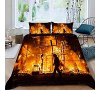 3D Fireproof Building Single Duvet Cover Set Firefighting Theme Single Bedding Sets Warm Comfort Microfiber Quilt Cover 150x200 cm with 2 Pillowcases for Boys Girls Bedroom D-1916