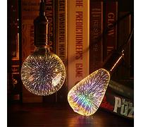 3D Firework LED Light Bulb, Glass Cover Vintage Silver Plated Globe Shape Medium Screw Base LED Light Bulbs Colorful for Party (605)