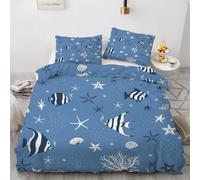 3D Fish Double Duvet Cover Set 200x200cm 3 piece Soft Microfiber Reversible Bedding Set Marine Animals Comforter Cover with Zipper Closure Quilt Cover with 2 Pillowcase 50x75cm(Image 1-12)