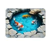 3d Fish Rug - Zen Water Pond, Illusion Floor Carpet | Floating Carp Visual Effect Artwork, Oriental Style Diatomaceous Earth Absorbent Non Slip Mat for Home