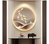 3D Fish Sculpture Decoration with Lights, LED Wall Hanging Decor, Crystal Porcelain Process, Light Luxury Round Entrance Decoration for Home Hallway Office Study(B,80cm)