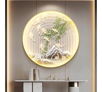 3D Fish Sculpture Decoration with Lights, LED Wall Hanging Decor, Crystal Porcelain Process, Light Luxury Round Entrance Decoration for Home Hallway Office Study(D,70cm)