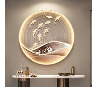 3D Fish Sculpture Decoration with Lights, LED Wall Hanging Decor, Crystal Porcelain Process, Light Luxury Round Entrance Decoration for Home Hallway Office Study(A,40cm)