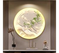 3D Fish Sculpture Decoration with Lights, LED Wall Hanging Decor, Crystal Porcelain Process, Light Luxury Round Entrance Decoration for Home Hallway Office Study(C,50cm)