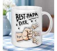 3D Fist Bump Dad Mug - Personalized with Kids Names for Father's Day - Best Dad Ever Coffee Gift for Papa, Husband, Grandpa