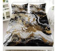 3D Fitted Sheets Abstract Luxury Fluid Microfibre Bedding Sheets, Deep Pocket 30cm 3 Piece Black And White Bedding Sets for Single Size Bed - Shrinkage Fade Resistant 135x190 cm