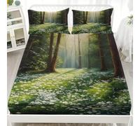 3D Fitted Sheets Daisy Jungle Scenery Microfibre Bedding Sheets, Deep Pocket 30cm 3 Piece Green Bedding Sets for Single Size Bed - Shrinkage Fade Resistant 120x190 cm