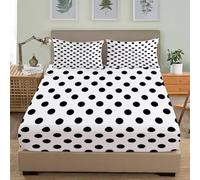 3D Fitted Sheets Simple Polka Dots Premium Microfibre Bedding Sheets, Deep Pocket 30cm 3 Piece White Bedding Sets for Double Size Bed - Shrinkage Fade Resistant 150x200 cm