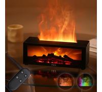 3D Flame Essential Oil Diffuser, 150ml Fireplace Flame Light Humidifier with Timer, Auto-Off Protection, 7 Colors LED Night Light and Remote Control, Aroma Diffuser for Home, Office, Bedroom (Black)