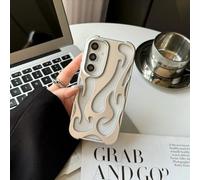 3D Flame Pattern Case for Samsung Galaxy S25 S24 S22 S23 Ultra Plus A56 A36 A26 A16 A55 A54 A06 A15 Hollow Slim Soft Cover,matte silvery,For Galaxy S24 Ultra
