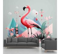 3D Flamingo Geometry Wall Sticker, Floral Leaves Plant Murals Self Adhesive Photo, Tropical Bird Wallpaper PVC Murals for Bedroom, Living Room Wall Art 260x175 cm