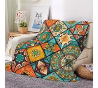 3D Flannel Blanket Mandala 100x130cm Kids Microfiber Fleece Soft Warm Retro Flowers Throw Blanket for Bedspread Sofa Couch Bed All Season(style 27-16)
