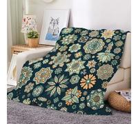 3D Flannel Blanket Mandala 180x220cm Aldult Microfiber Fleece Soft Warm Retro Flowers Throw Blanket for Bedspread Sofa Couch Bed All Season（style 33-6）