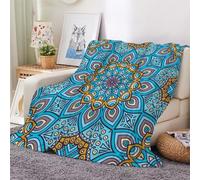 3D Flannel Blanket Mandala 180x220cm Aldult Microfiber Fleece Soft Warm Retro Flowers Throw Blanket for Bedspread Sofa Couch Bed All Season（style 43-20）