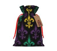 3d Fleur De Lis Mardi Gras Christmas Drawstring Gift Bags Reusable Christmas Wrapping Bag W/Tags 8.3x11.8 Inch Xmas Treat Pouch Goody Bags Candy Treat Bag For Xmas Holiday Presents Party Favor