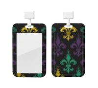3D Fleur De Lis Mardi Gras Id Badge Holder with Lanyard Waterproof Id Card Protector Vertical Card Name Tags Key Card Holder Case for Teacher Nurse Doctor Office Presents