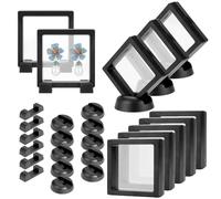 3D Floating Display Case Set of 10 , Transparent Floating Frame, Display Holder Stands, Black Coins Display Frame for Antique Challenge Coins AA Medallion, Jewelry, Shells, Fossils (7 x 7cm)