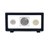 3D Floating Display Stand with Two Bases for Medallion Antique Coin Desktop Display Stand with 6 Coin Capsules, Floating Frame Display Holder, Suspended Display Case for AA Medallion, Challenge Coin