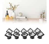 3D Floating Frame Suspension Display Case for Rings Jewellery, Clear Film Shadow Box Alternative, Collectible Storage Holder Stand, Black(White 5PCS)