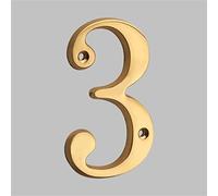 3D Floating House Plaque Numbers Solid Brass 4 Inch Letter Golden Modern Number Apartment Door Digital Alphabet Home Mailbox Outdoor Address Outdoor Sign Plates Exterior Signage, Screw Mounted (3)