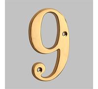 3D Floating House Plaque Numbers Solid Brass 4 Inch Letters Golden Modern Number Apartment Door Digital Alphabet Home Mailbox Outdoor Address Outdoor Sign Plates Exterior Signage, Screw Mounted (9)