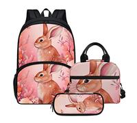 3D Floral Animal Backpack Set Kids Lunchbags Pencil Case for School Daypacks Combo, Rabbit Flower, Rucksack Backpacks