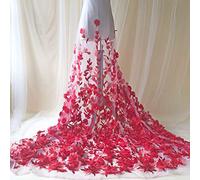 3D Floral Bridal Lace Fabric Blossom Flower Lace Tulle Flower Embroideried Wedding Lace Gauze Prom Dress 59 inches 1 Yard (Red)