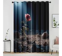 3D Floral Curtains, Rose Flower Pattern Blackout Curtains, Modern Eyelet Thermal Insulated Window Drapes 54 Inch Drop for Bedroom, Living Room, Home Decor, 46x54 Inch 2 Panels, u32R