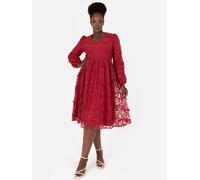 3D Floral Embroidered Long Sleeve Midi Dress Maya Deluxe Red 16
