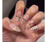 3D Floral Lace Dot Milky White False Nails Elegant Presses on Nails for Women Party Wedding Daily Wear Milk White Dot Presses on