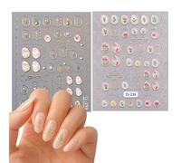 3D Floral Nail Art Stickers, Gold-Coloured Botanical Decals, 2 Sheets | Clear Transfers With Oval Frames, Bows, Scalloped Motifs And Raised Dots, For Home Manicures And Occasion Nail Designs