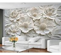 3D Floral Wallpaper for Living Room - Peel and Stick Wallpaper, Embroidered Floral Bedroom Wall Paper, Large Wall Mural & Nordic White Floral Home Decor, Self Adhesive