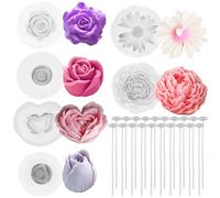 3D Flower Candle Molds Set with 20PCS Wicks, 6 PCS Silicone Rose Peony Daisy Molds for Candle Making, DIY Floral Soap Resin Casting Moulds for Soy Wax Beeswax Scented Candles Wax Melt Cake Decor(6Pcs)