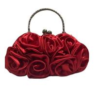 3D Flower Clutch Purse Satin Flower Clutch Bag Roses Handbag Evening Sweet Style Soft Square Shape Handheld For Bride Party Dinner(Color 2)