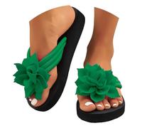 3D Flower Flip Flops For Women - Summer Lightweight Holiday Beach Slippers Elegant Flats Casual Sliders With Yoga Mat Thongs Anti-Slip Sandals Ladies Slip On Shower House Footwear For Outdoor Indoor