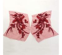 3D Flower Lace Applique with Pearls, Embroidery Beaded Lace Motif Patch Sewing Appliques for Wedding Dress,Gown, veils, Fringe 1 Pair (Burgundy)