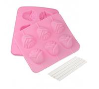 3D Flower Lollipop Mold and 20Pcs Sticks - Rose Silicone Lolly Pop Tray for Hard Candy Chocolate Gummy Jello Sucker