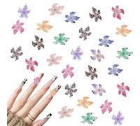 3D Flower Nail Charms, 100 Pcs Colorful Summer Hibiscus Hawaii Flower Nail Rhinestones Gems Clear Resin Lily Floral Nail Art Studs for Manicure Designs DIY Crafts Scrapbooking (Multi-Colored A)