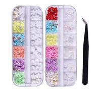 3D Flower Nail Charms,2Boxes 24Grids Floral Aurora Bear Bow Butterfly Nail Gems with Gold Silver Nail Beads Pearls Rhinestones and Tweezer,Nail Art Decorations for Nail Art Design DIY Crafting Party