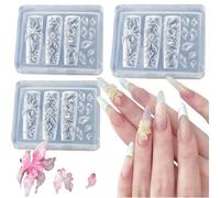 3D Flower Silicone Nail Art Molds, Spring Floral Resin Carving Template, DIY Acrylic Nail Charm Making Tools, 3 Pieces