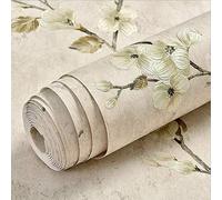 通用 3D Flower Tree Country Pastoral Retro Style Clothing Store Cafe Restaurant Bedroom Living Room TV Background Wall Non-Woven Wallpaper 20.87″Wx393.7″L Non-Pasted (Light Gray)