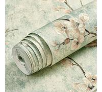 通用 3D Flower Tree Country Pastoral Retro Style Clothing Store Cafe Restaurant Bedroom Living Room TV Background Wall Non-Woven Wallpaper 20.87″Wx393.7″L Non-Pasted (Light Cyan)